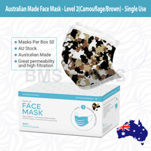 Load image into Gallery viewer, Brown Camouflage - Level 2 Single Use Face Mask 50 Masks Per Box
