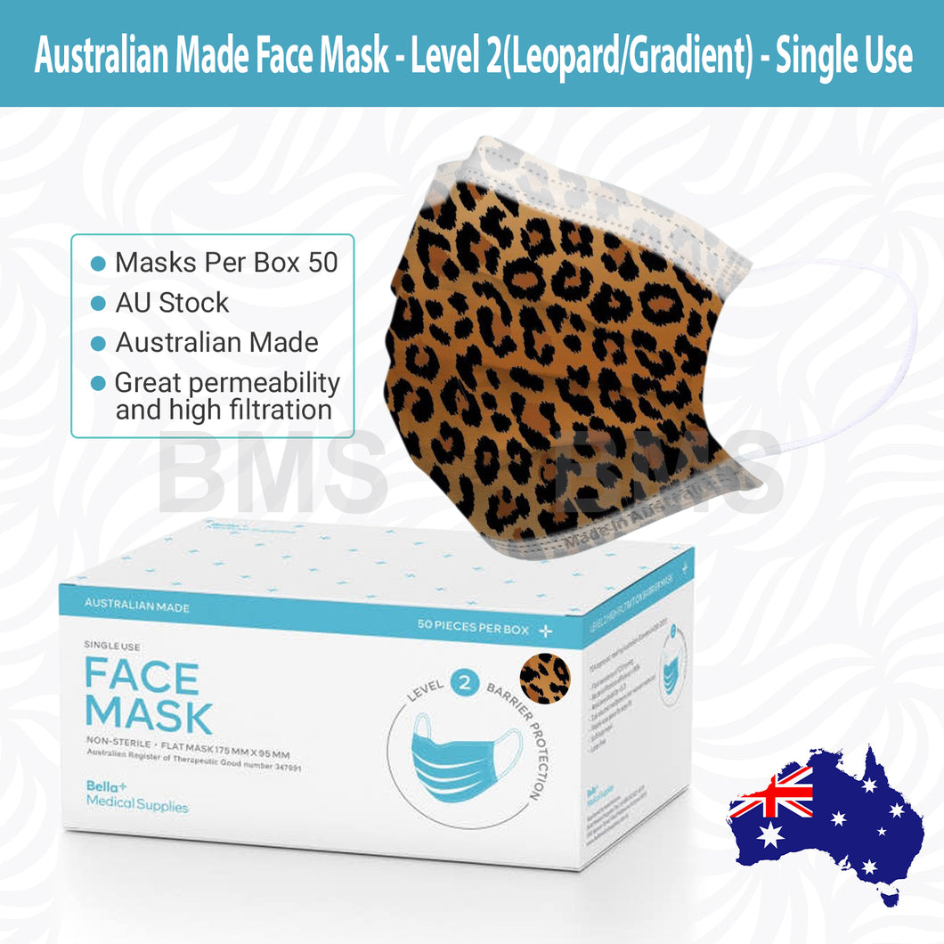 Gradient Leopard - Level 2 Single Use Face Mask 50 Masks Per Box