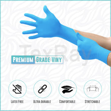 Load image into Gallery viewer, TexRay Vinyl Gloves 10 Gloves Per Box  - Blue
