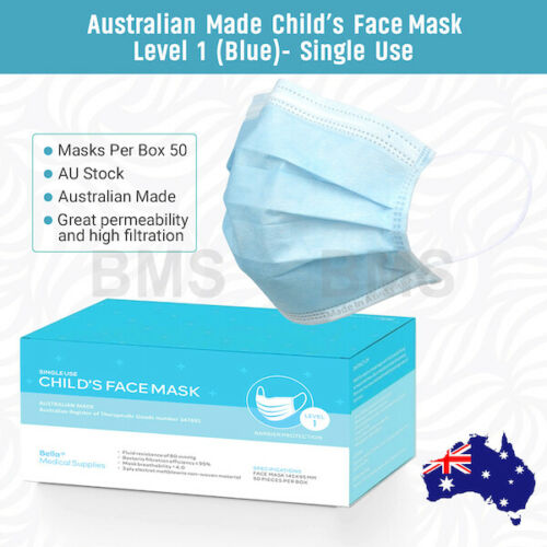 Face Mask for Kids - Level 1 - Made in Australia 50 pcs