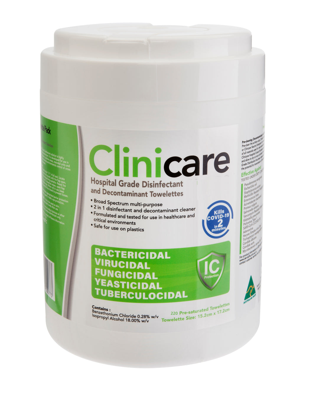 Clinicare Hospital Grade Disinfectant and Decontaminant Towelettes Wipe 220 Sheets