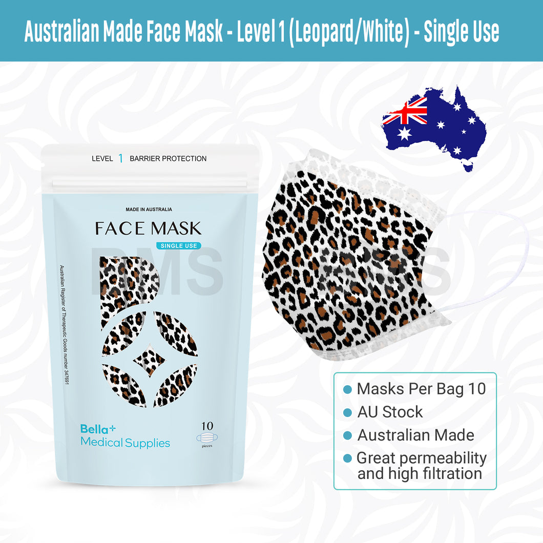 White Leopard - Level 1 Single Use Face Mask 10 Masks Per Bag