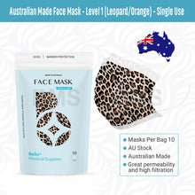 Load image into Gallery viewer, Orange Leopard - Level 1 Single Use Face Mask 10 Masks Per Bag
