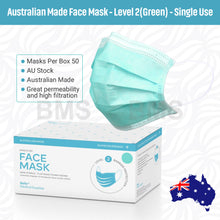 Load image into Gallery viewer, Green - Level 2 Single Use Face Mask 50 Masks Per Box
