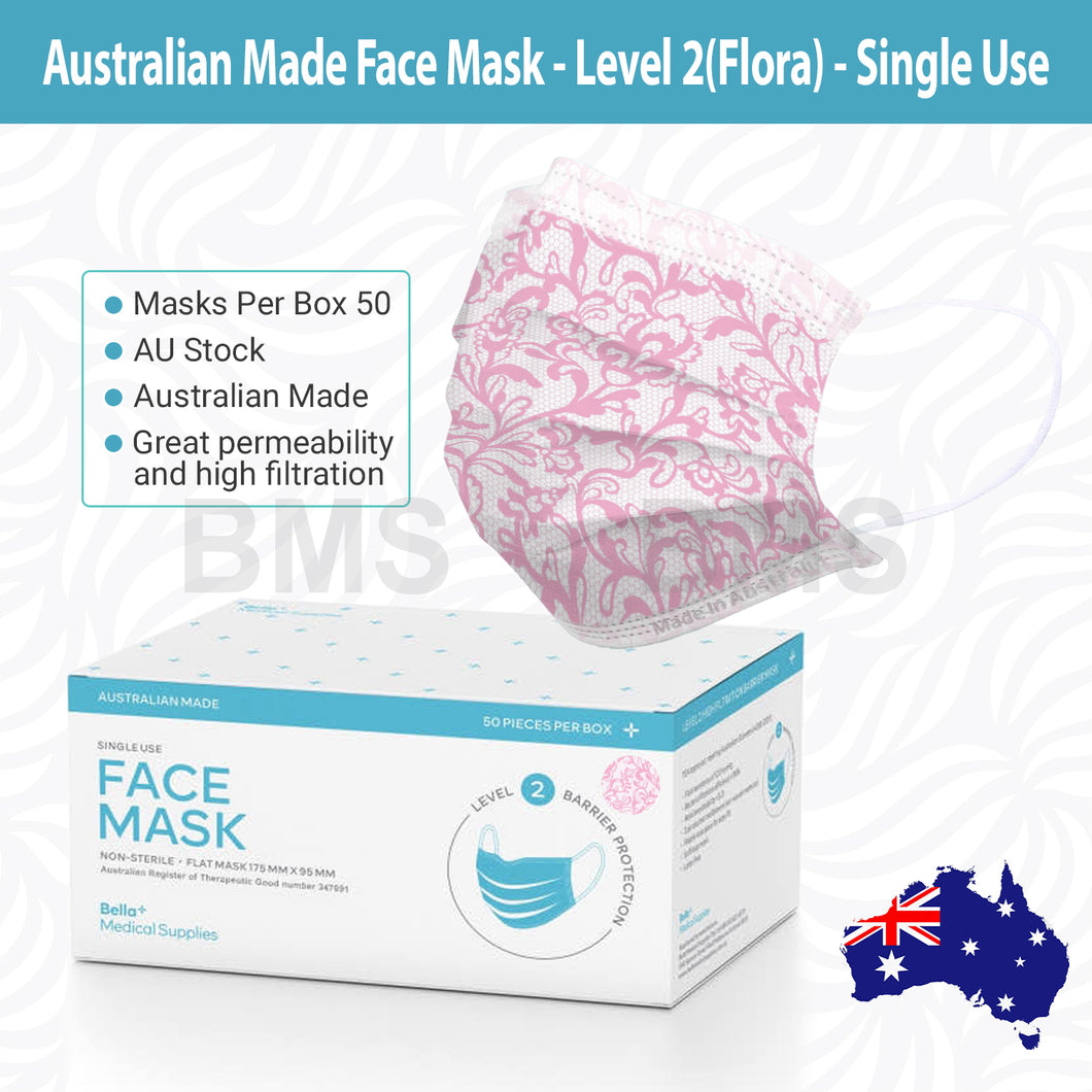 Pink Lace - Level 2 Single Use Face Mask 50 Masks Per Box