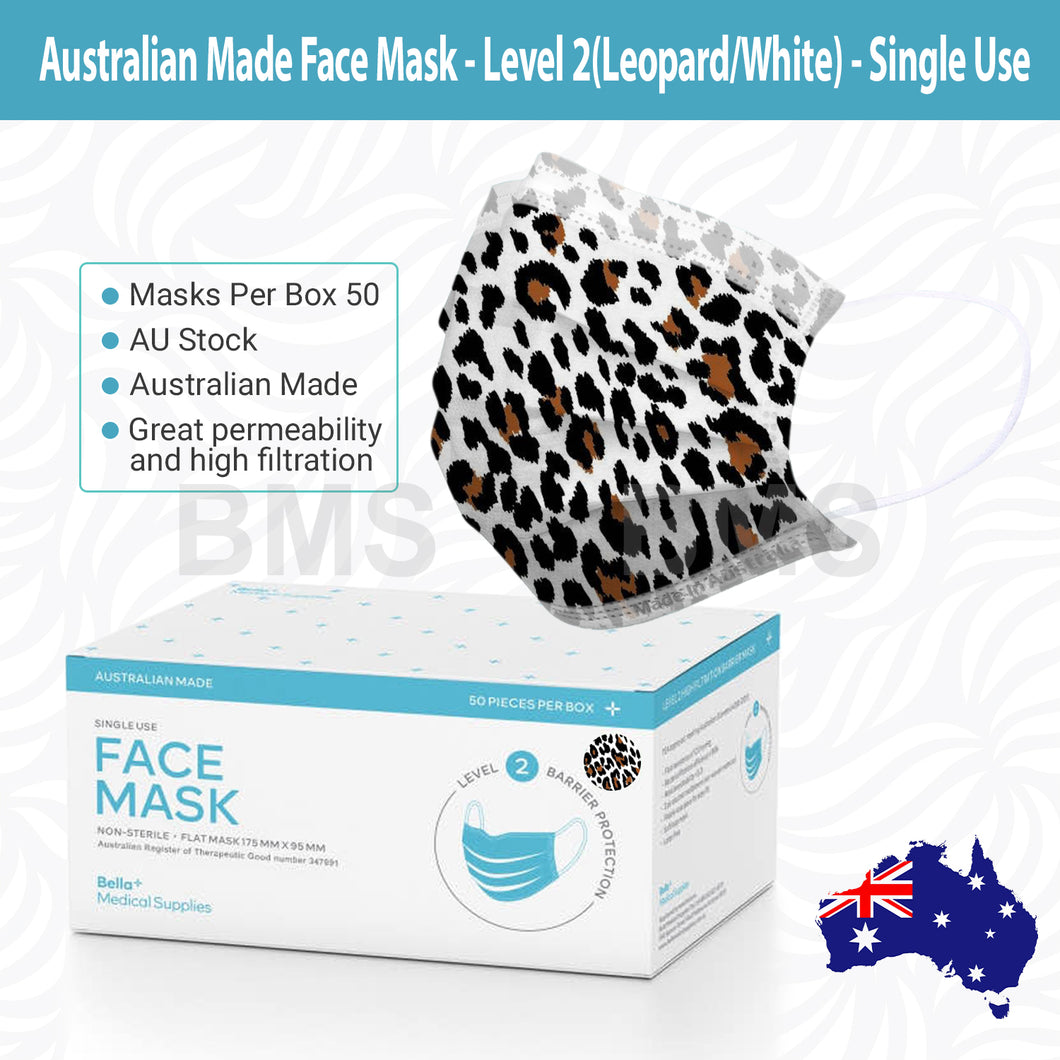 White Leopard - Level 2 Single Use Face Mask 50 Masks Per Box