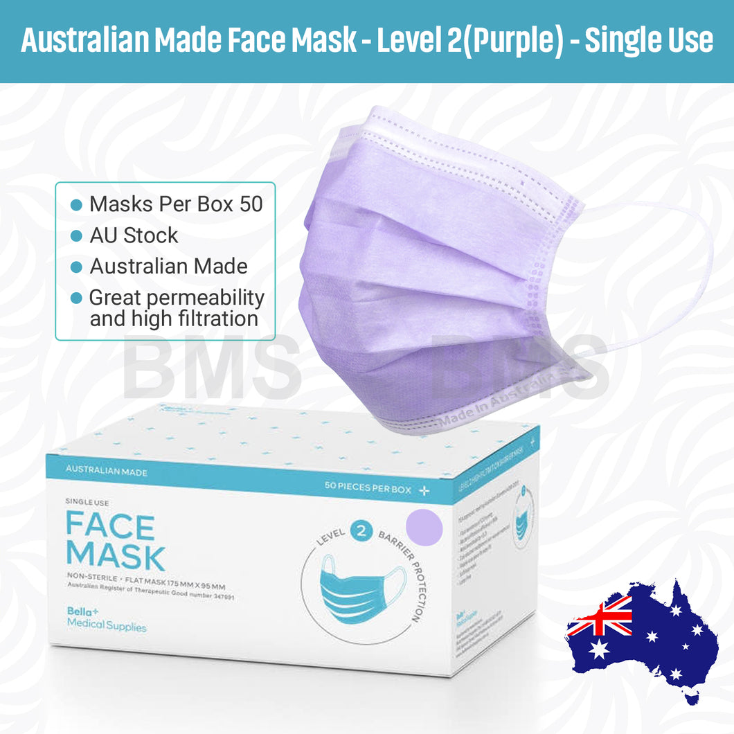 Purple - Level 2 Single Use Face Mask 50 Masks Per Box